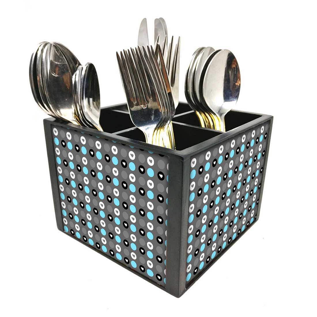 Nice Silverware Cutlery Holder - Blue & Grey Hearts Nutcase