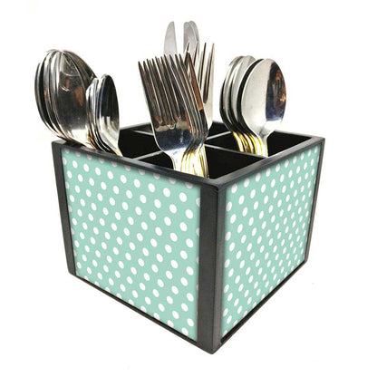 Dots White Cutlery Holder Stand Silverware Caddy Organizer for Spoons, Forks & Knives-Made of Pinewood Nutcase