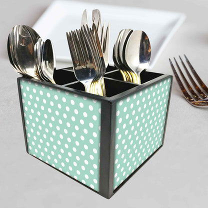 Dots White Cutlery Holder Stand Silverware Caddy Organizer for Spoons, Forks & Knives-Made of Pinewood