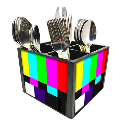 NTSC TV Test Card Cutlery Holder Stand Silverware Caddy Organizer for Spoons, Forks & Knives-Made of Pinewood Nutcase