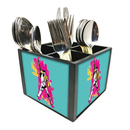 We Will Rock You Cutlery Holder Stand Silverware Caddy Organizer for Spoons, Forks & Knives-Made of Pinewood Nutcase