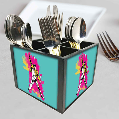 We Will Rock You Cutlery Holder Stand Silverware Caddy Organizer for Spoons, Forks & Knives-Made of Pinewood