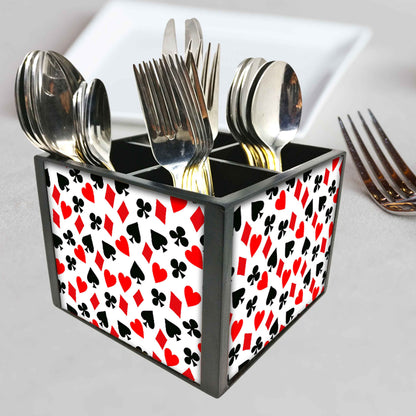 Playing Cards  Cutlery Holder Stand Silverware Caddy Organizer for Spoons, Forks & Knives-Made of Pinewood