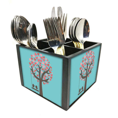 Loving Birds Cutlery Holder Stand Silverware Caddy Organizer for Spoons, Forks & Knives-Made of Pinewood Nutcase