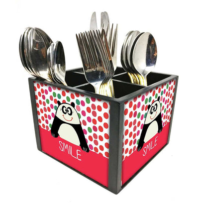 Panda Cutlery Holder Stand Silverware Caddy Organizer for Spoons, Forks & Knives-Made of Pinewood Nutcase