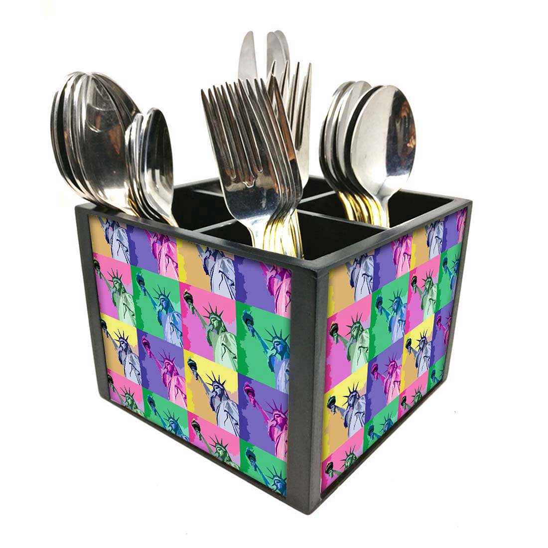 statue of liberty Cutlery Holder Stand Silverware Caddy Organizer for Spoons, Forks & Knives-Made of Pinewood Nutcase