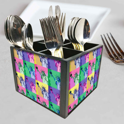 statue of liberty Cutlery Holder Stand Silverware Caddy Organizer for Spoons, Forks & Knives-Made of Pinewood