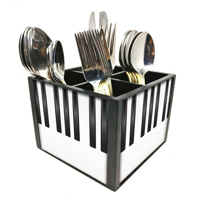 White Piano Cutlery Holder Stand Silverware Caddy Organizer for Spoons, Forks & Knives-Made of Pinewood Nutcase