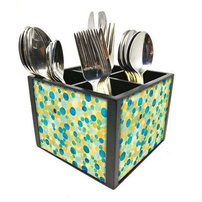 Green Marble Dots Cutlery Holder Stand Silverware Caddy Organizer for Spoons, Forks & Knives-Made of Pinewood Nutcase