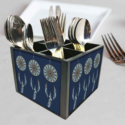 Dreamcatcher Cutlery Holder Stand Silverware Caddy Organizer for Spoons, Forks & Knives-Made of Pinewood