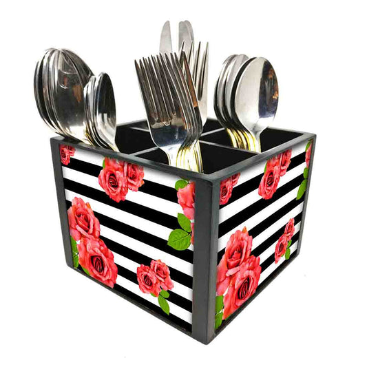 Cutlery Stand for Spoon Fork Holder Organizer - Flowers With Strips Nutcase