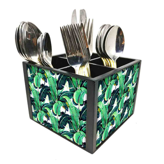 Designer Black Cutlery Holder for Kitchen Spoons & Forks - Banana Leaves Nutcase