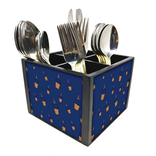 Kitchen Silverware Cutlery Holder - Cup Of Tea Blue Nutcase