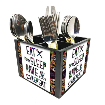 Eat Sleep Rave Repeat With Pattern Cutlery Holder Stand Silverware Caddy Organizer Nutcase