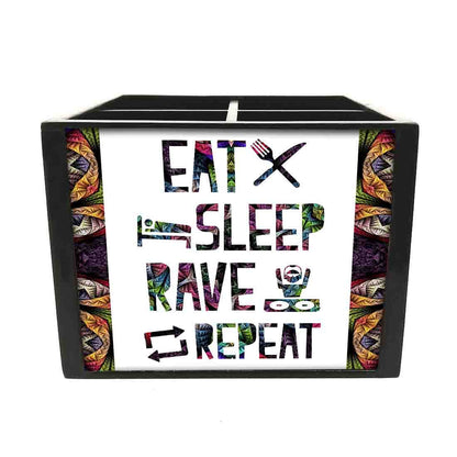 Eat Sleep Rave Repeat With Pattern Cutlery Holder Stand Silverware Caddy Organizer Nutcase