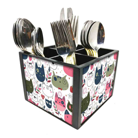 Silverware Cutlery Stand Organizer for Dining Table Holder - Cute Cats Nutcase