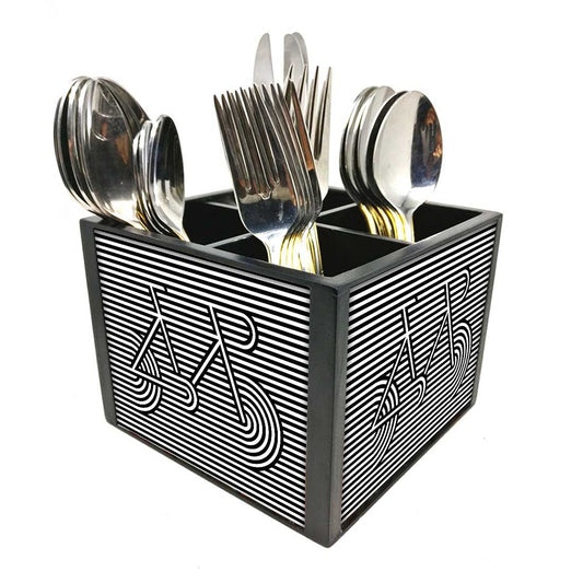 New Black Cutlery Stand - Cycle Art With Strips Nutcase