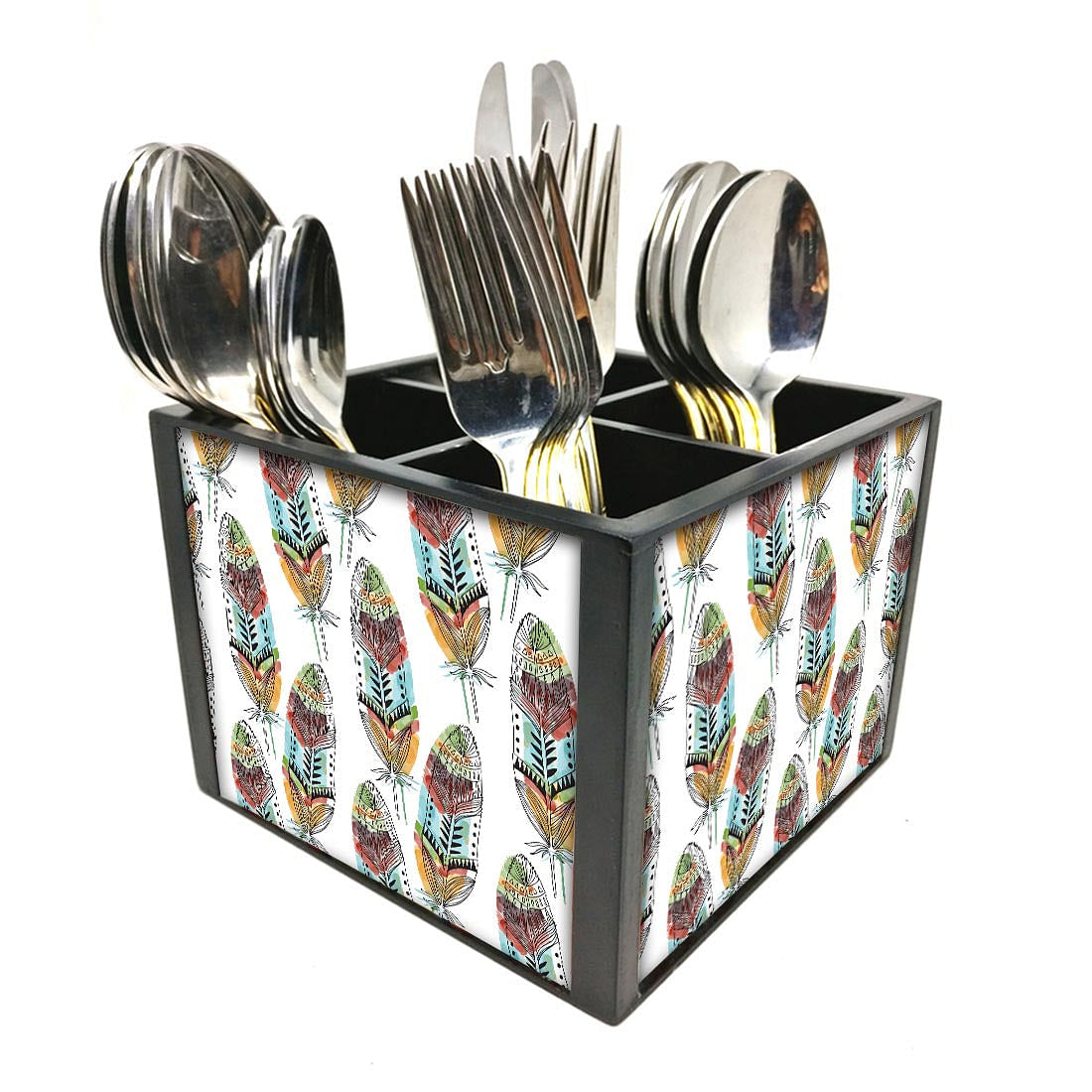 Feathers In WhiteCutlery Holder Stand Silverware Caddy Organizer Nutcase