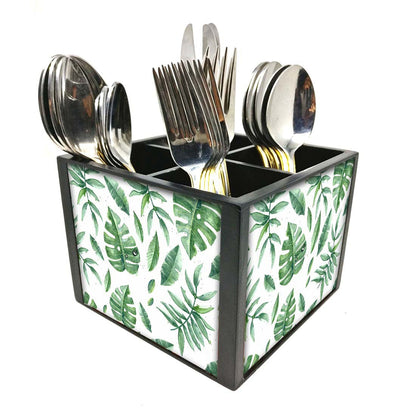 Tropical leavesCutlery Holder Stand Silverware Caddy Organizer Nutcase