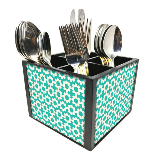 Designer Black Silverware Holder - Blue Flowers Nutcase