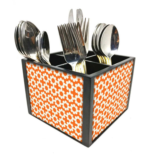 Orange Flowers DesignCutlery Holder Stand Silverware Caddy Organizer Nutcase