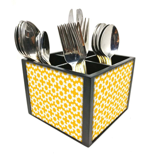 Yellow Flowers DesignCutlery Holder Stand Silverware Caddy Organizer Nutcase