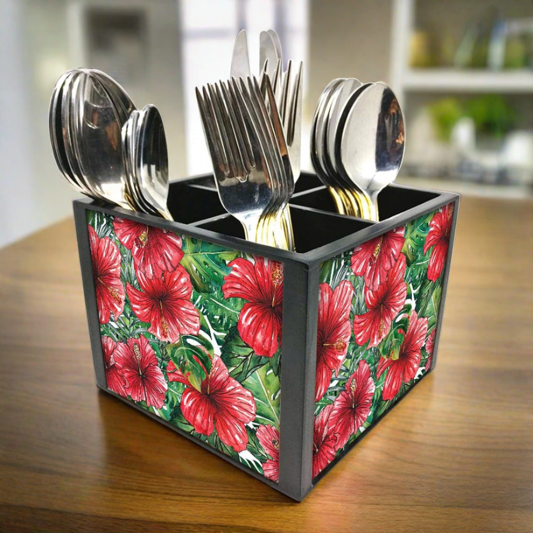 Hibiscus FlowerCutlery Holder Stand Silverware Caddy Organizer Nutcase