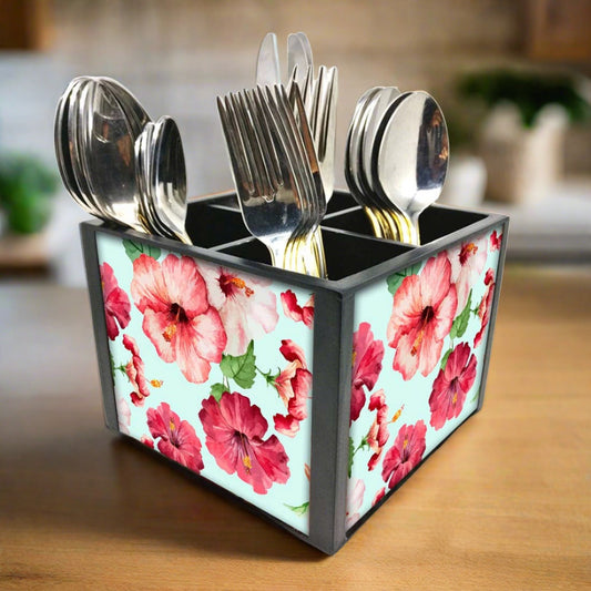 Hibiscus With White BackgroundCutlery Holder Stand Silverware Caddy Organizer Nutcase