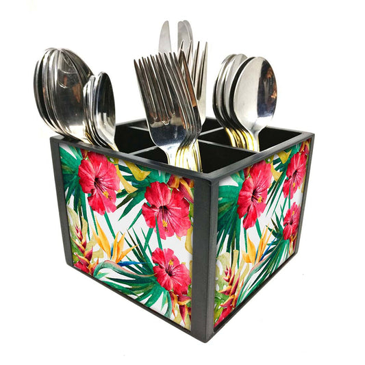 Hibiscus  LeavesCutlery Holder Stand Silverware Caddy Organizer Nutcase