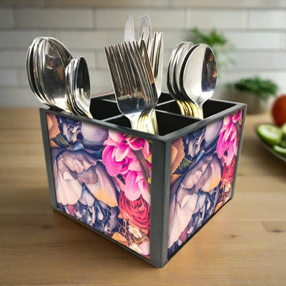 Watercolor FlowerCutlery Holder Stand Silverware Caddy Organizer Nutcase