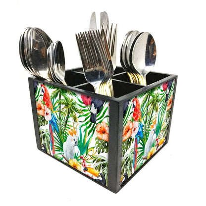 Parrot With LeavesCutlery Holder Stand Silverware Caddy Organizer Nutcase