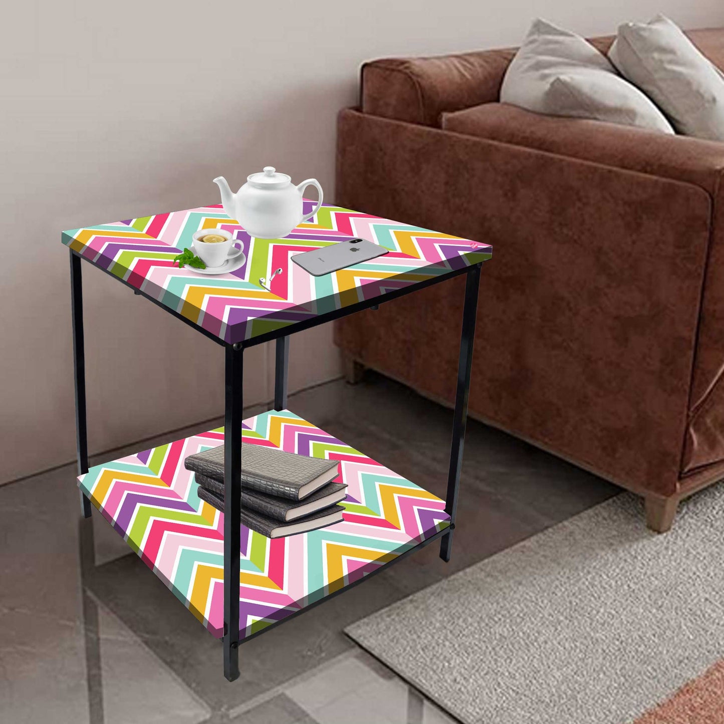 Modern Side Tables for Bedroom with Storage - Colorful pattern Nutcase