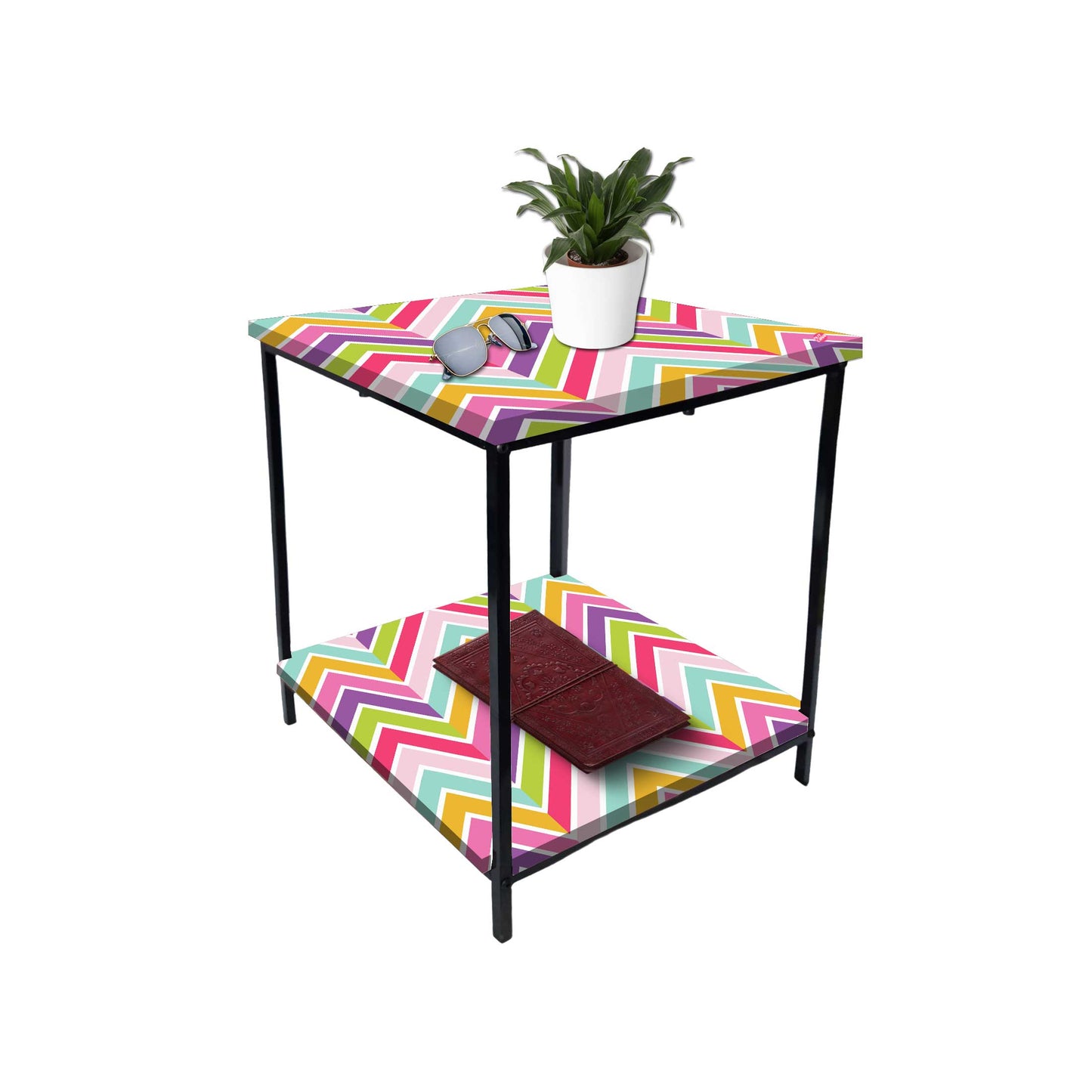 Modern Side Tables for Bedroom with Storage - Colorful pattern Nutcase