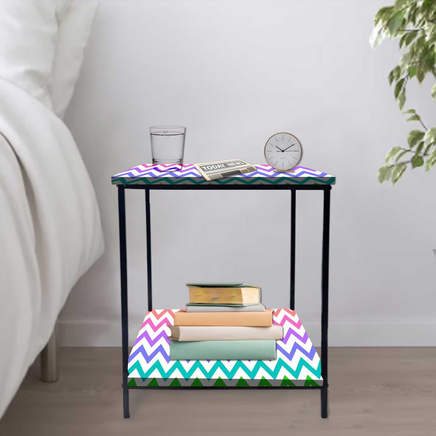 Modern Side Tables for Bedroom with Storage - Colorful pattern Nutcase