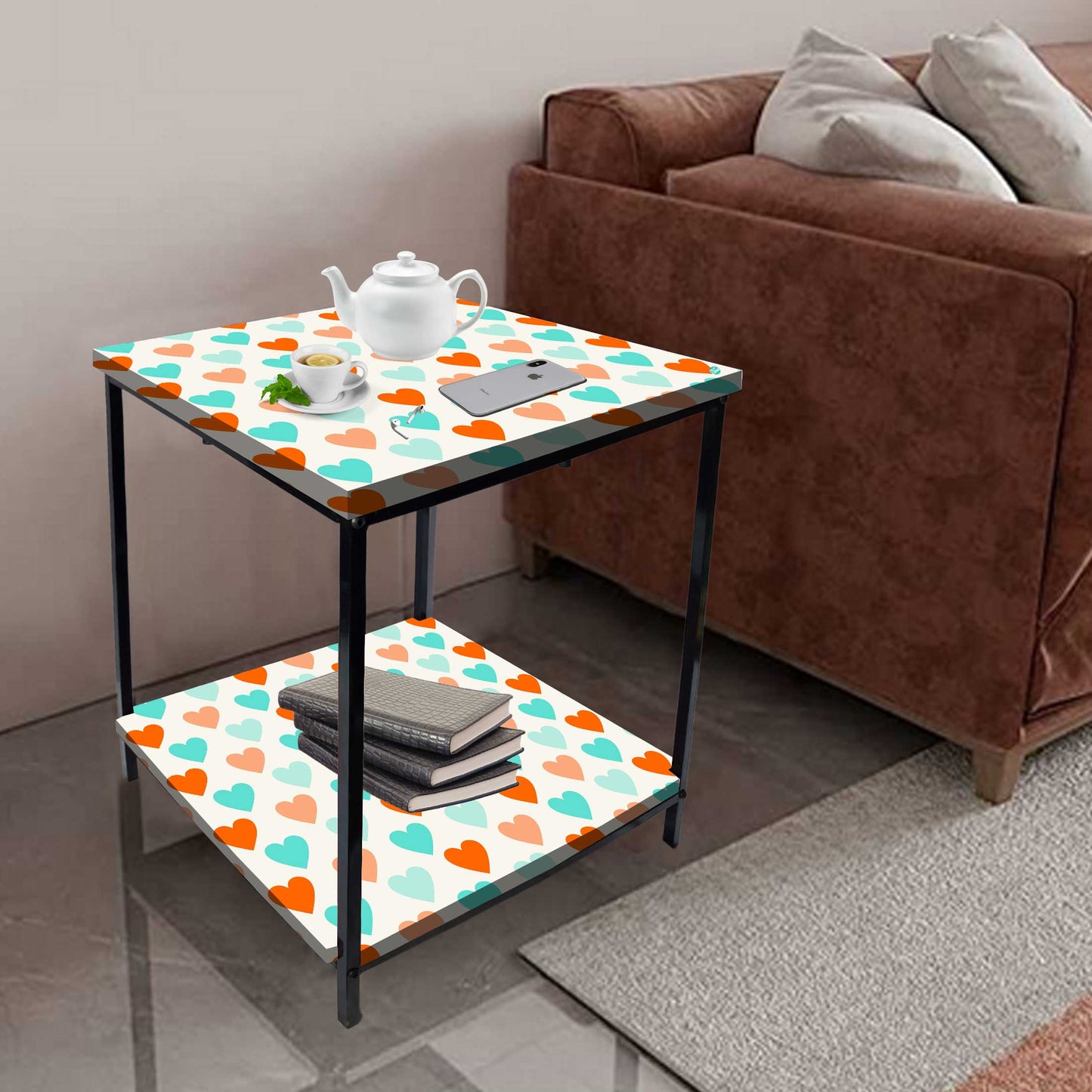 Living Room Bedside Table with Storage Rack - Colorful pattern Nutcase