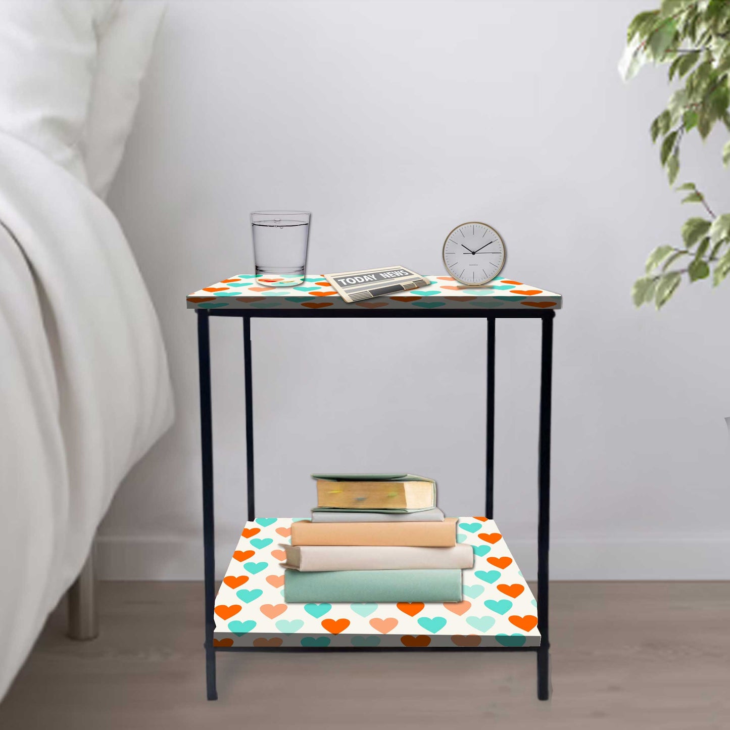 Living Room Bedside Table with Storage Rack - Colorful pattern Nutcase