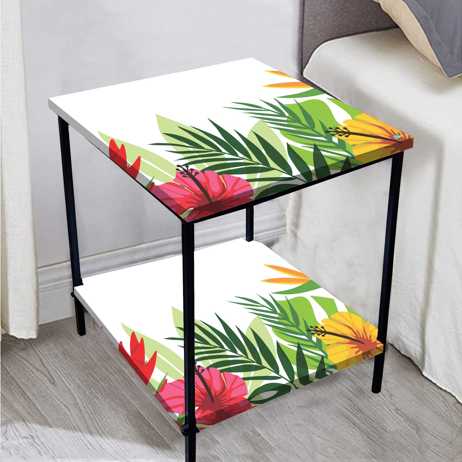 Small Table for Bedroom Side Table for Corner Rack - Floral Nutcase