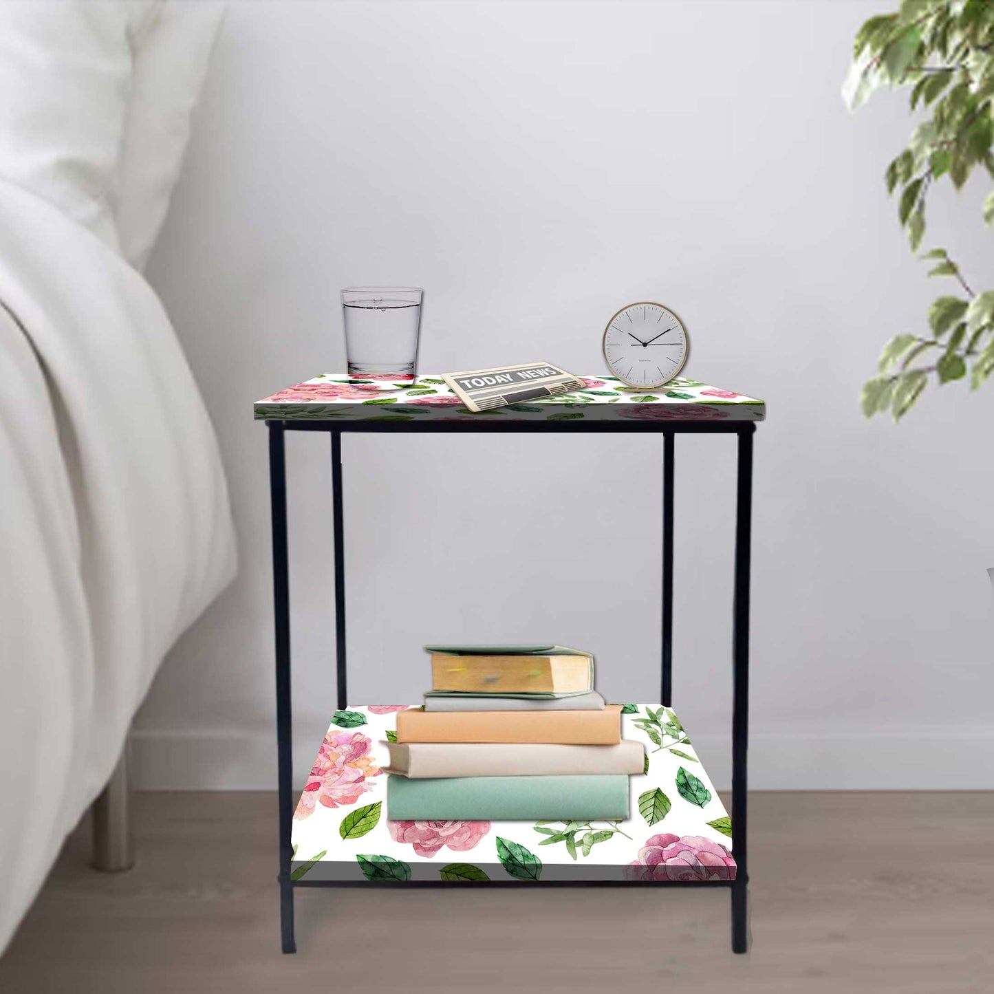 Small Table for Bedroom Side Table for Corner Rack - Floral Nutcase