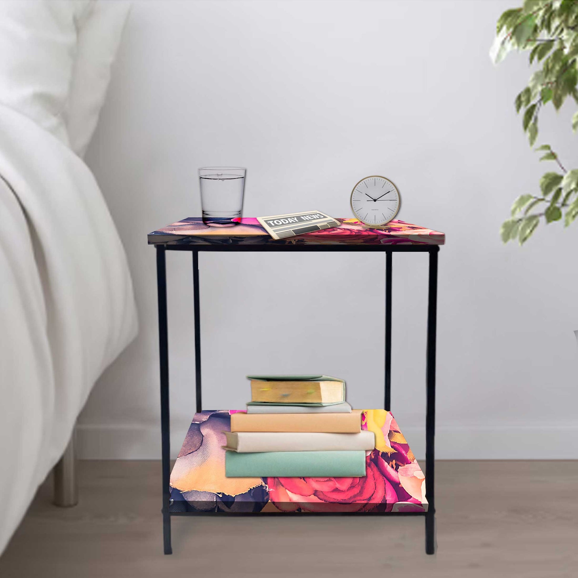 Metal Bedside Table for Corner Rack Bedroom, Sofa - FLORAL Nutcase