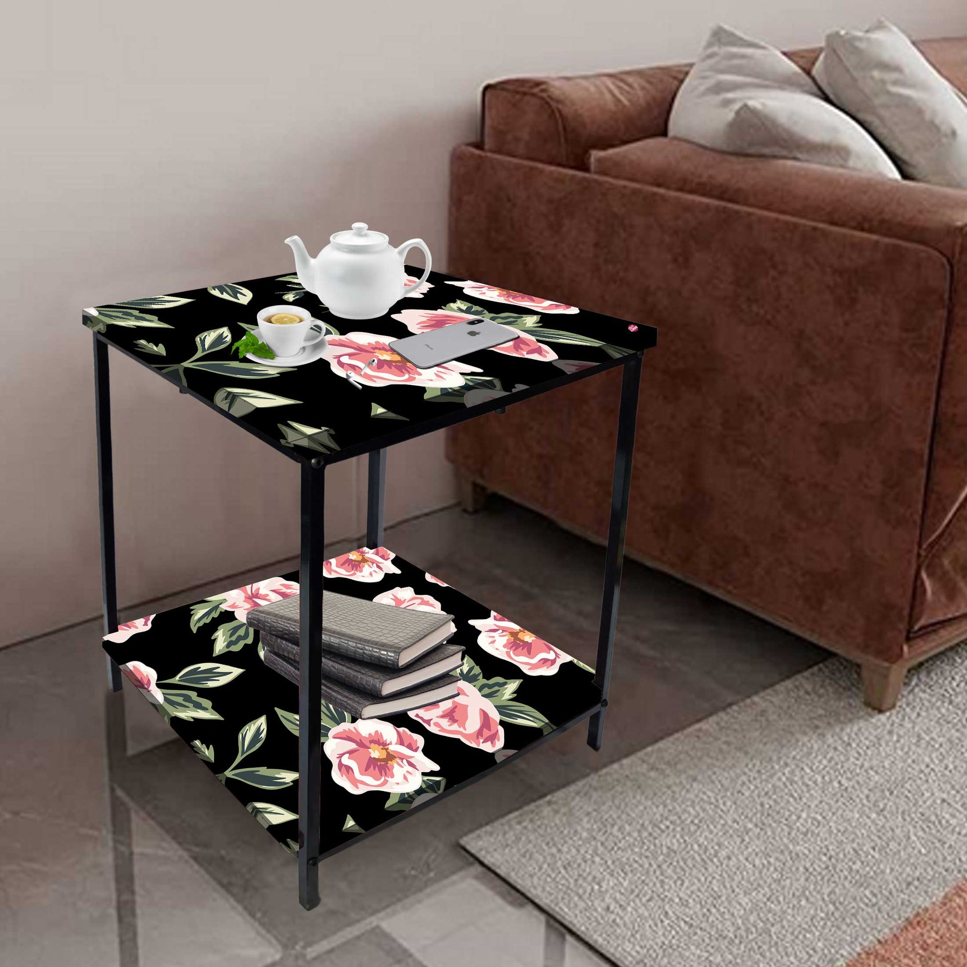 Metal Bedside Table for Corner Rack Bedroom, Sofa - FLORAL Nutcase