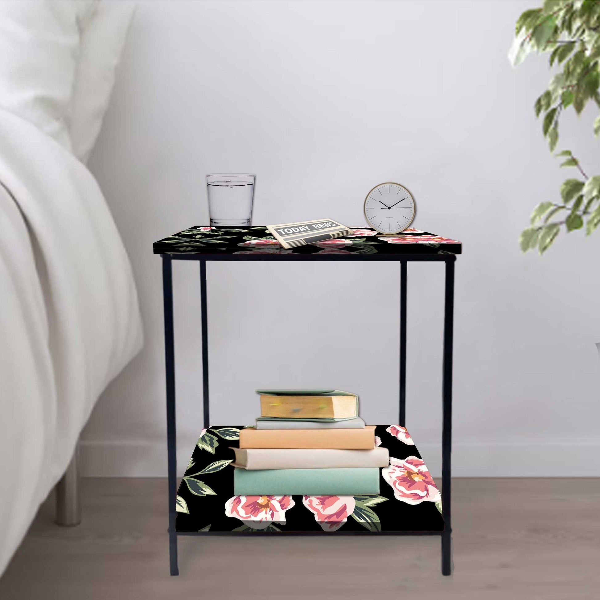 Metal Bedside Table for Corner Rack Bedroom, Sofa - FLORAL Nutcase