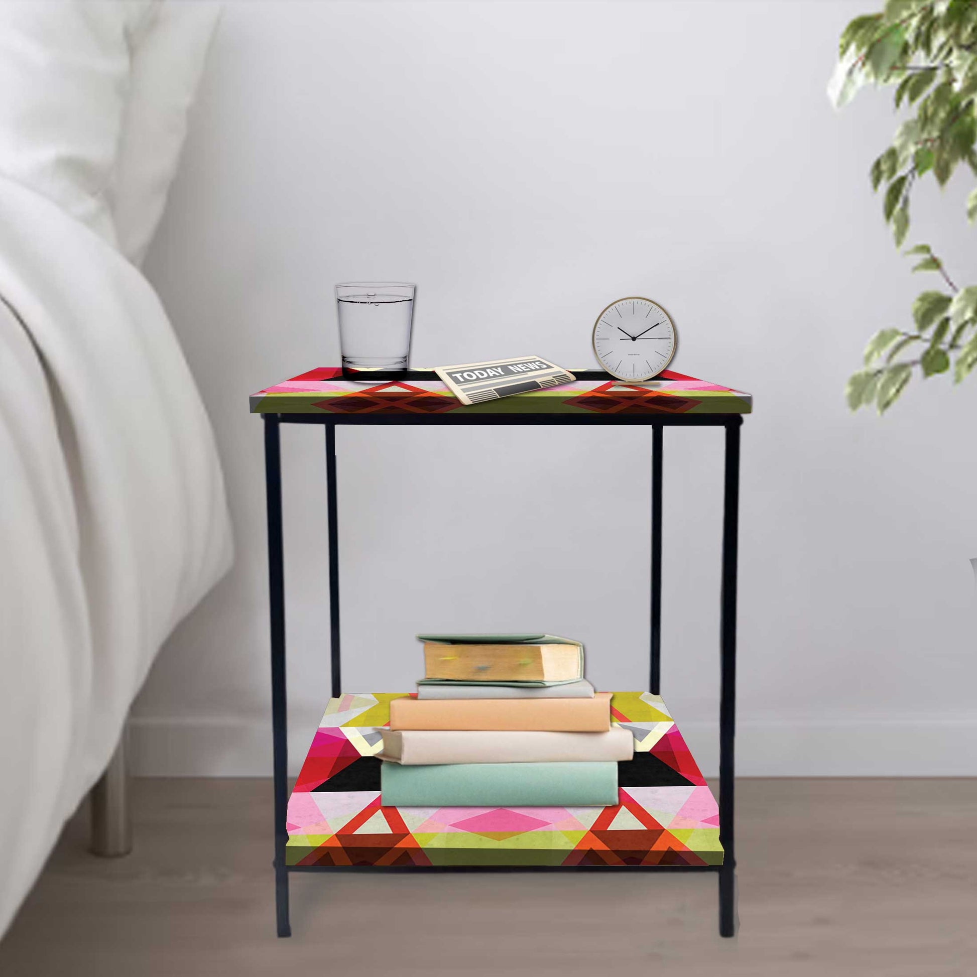 Small Side Table for Bedroom with Storage - GEOMETRIC Nutcase