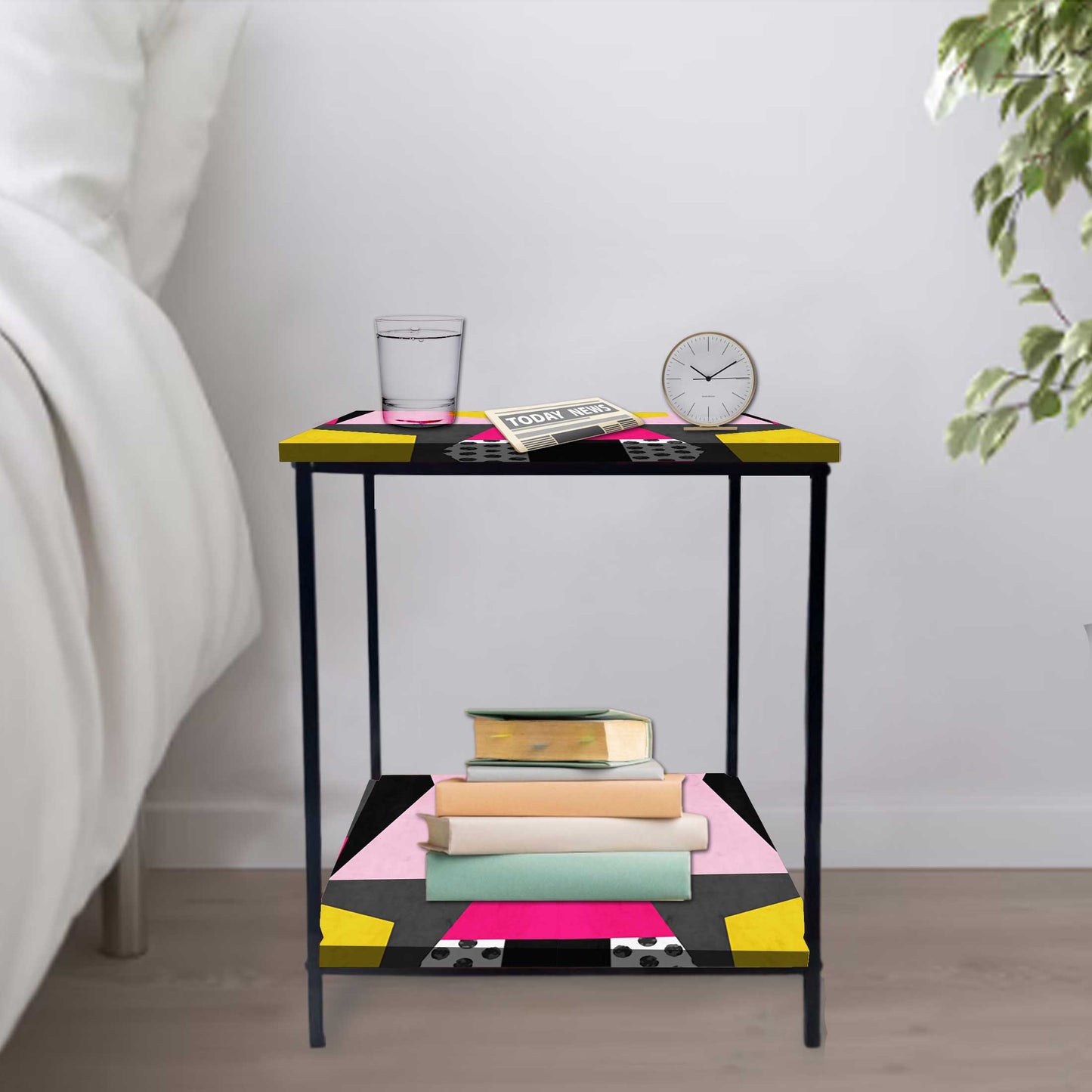 Small Side Table for Bedroom with Storage - GEOMETRIC Nutcase