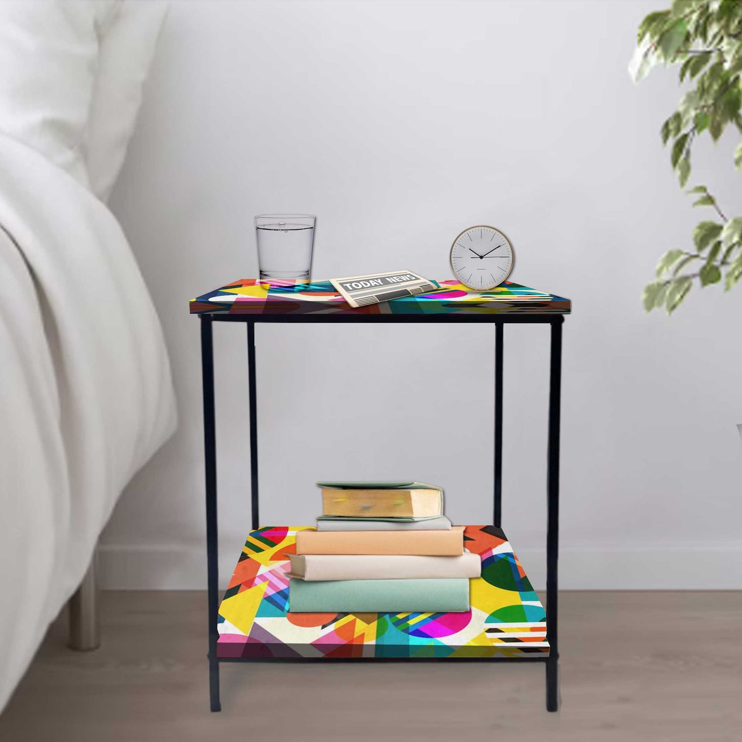 Small Side Table for Bedroom with Storage - GEOMETRIC Nutcase