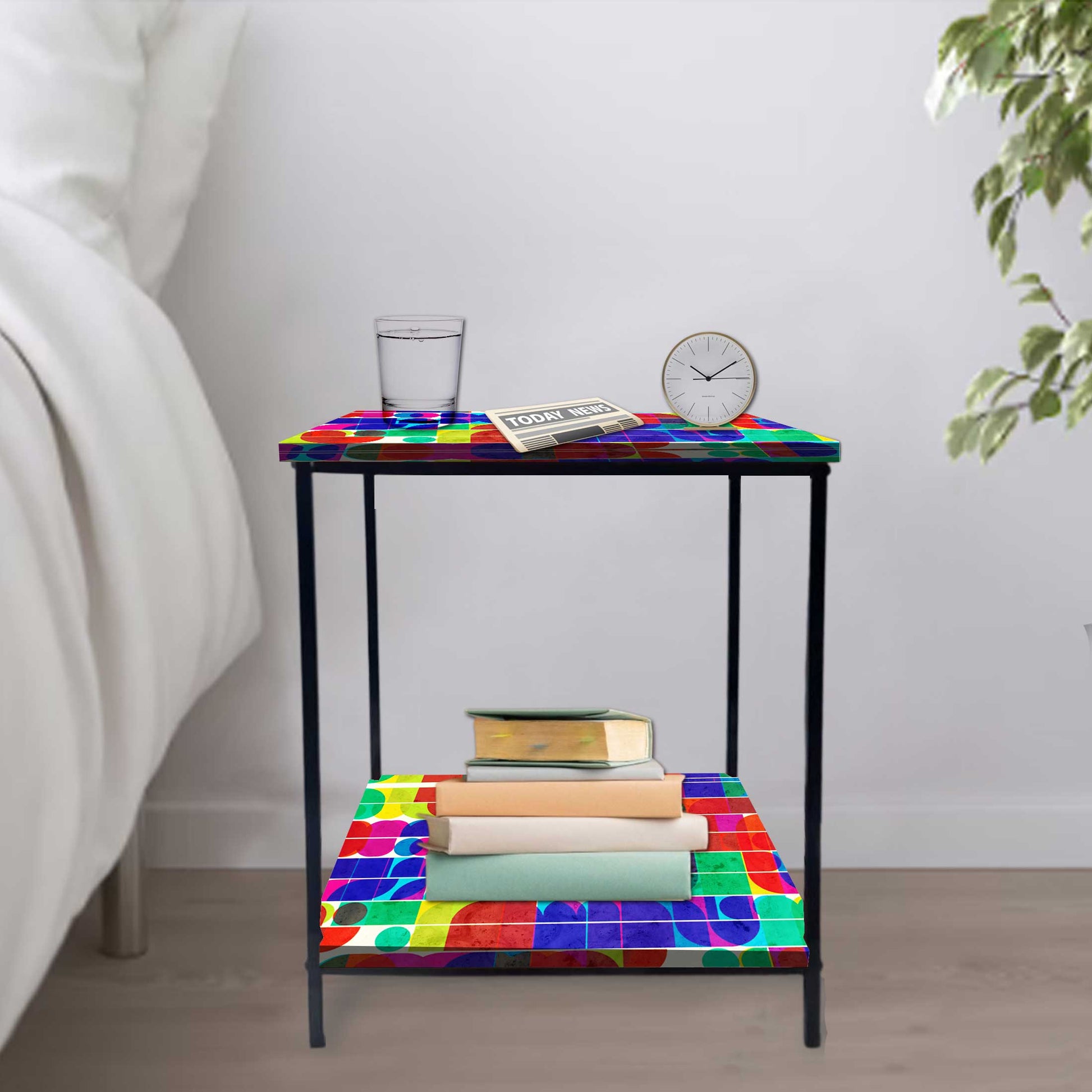 Small Side Table for Bedroom with Storage - GEOMETRIC Nutcase