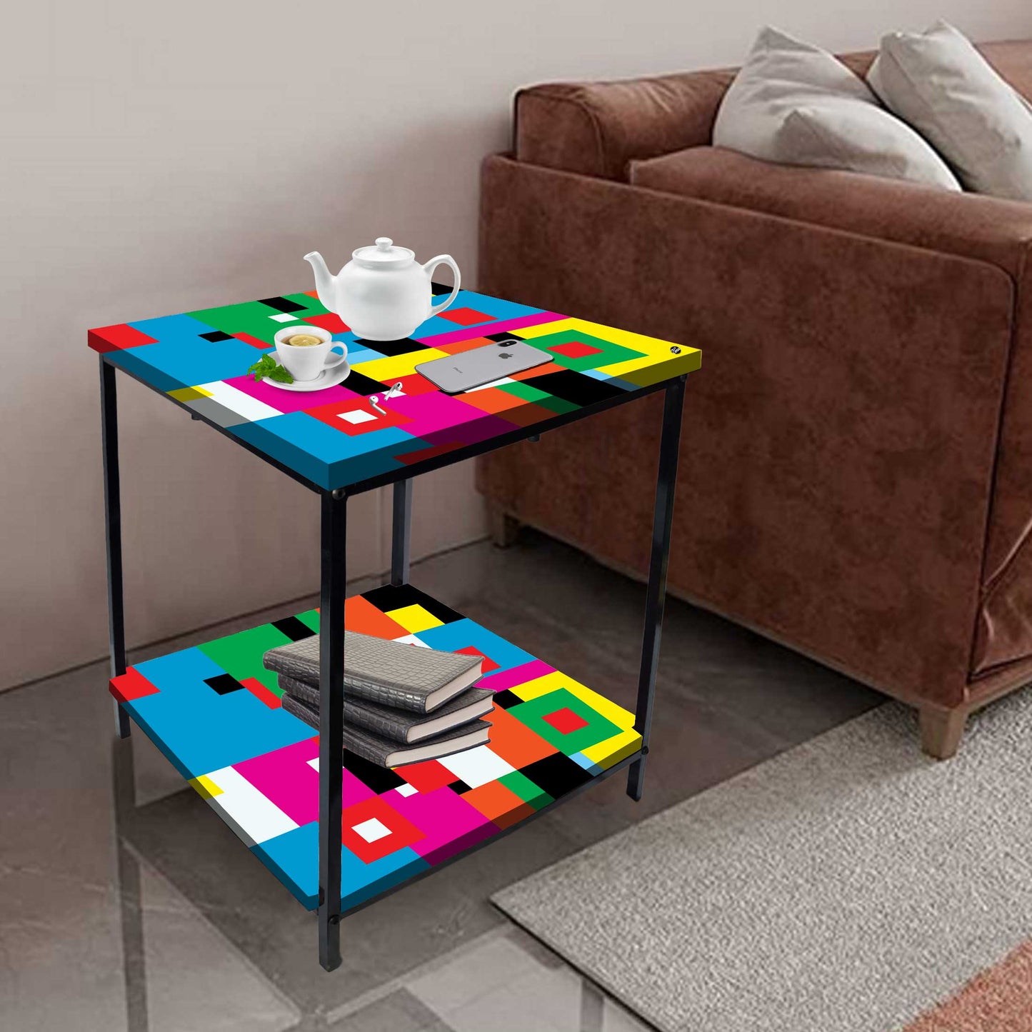 Sofa Side Table for Living Room/Bedroom Storage - GEOMETRIC Nutcase