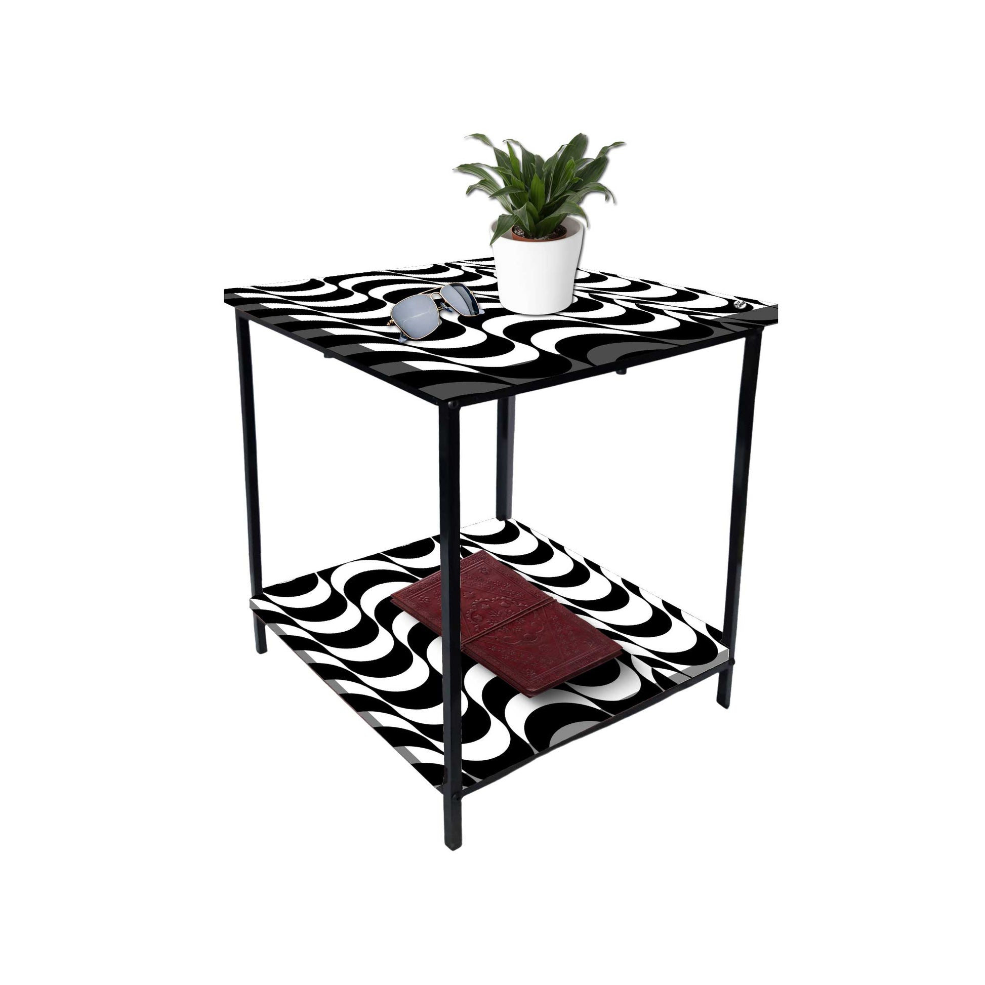 Designer Bedside Table for Storage Rack - Black and White Nutcase