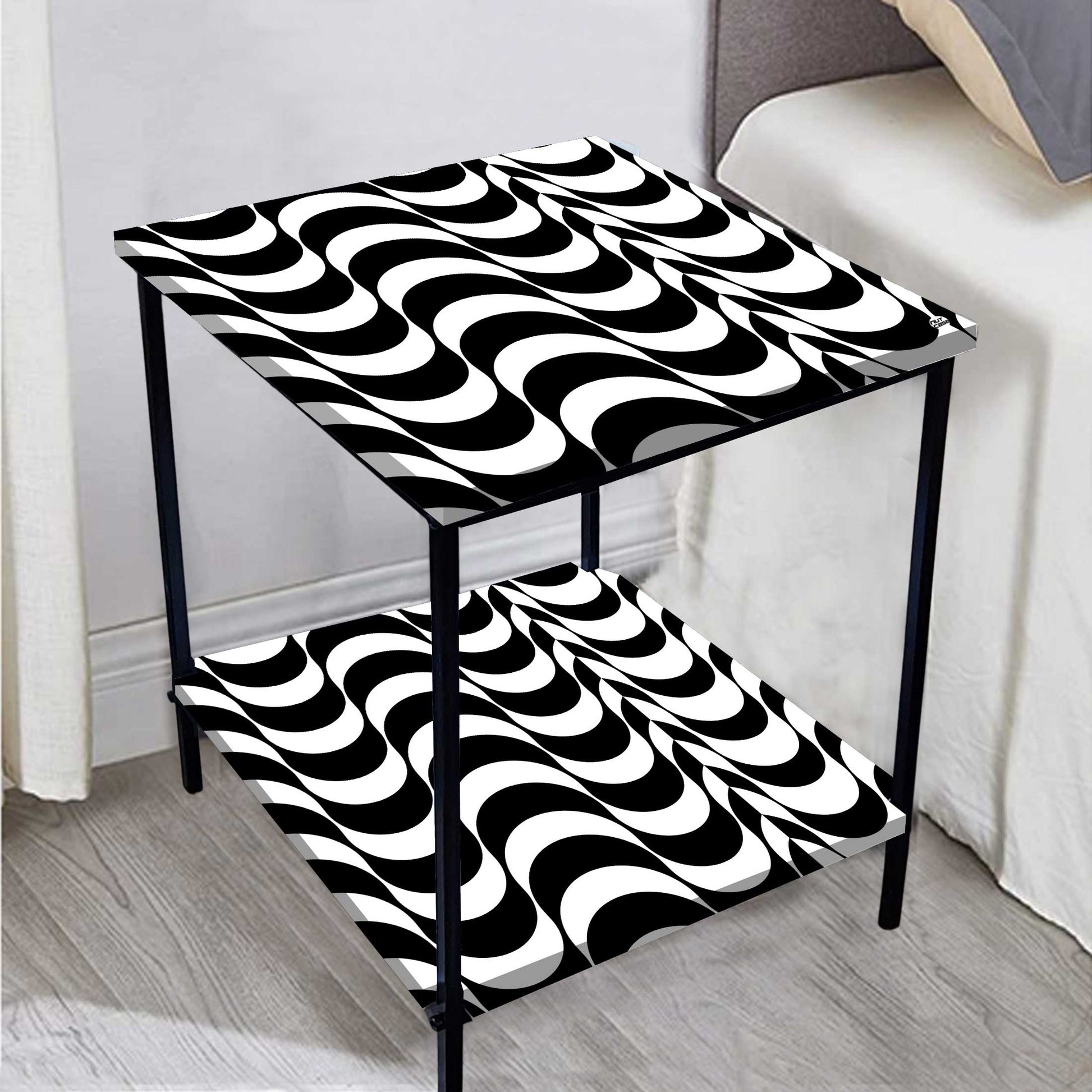 Designer Bedside Table for Storage Rack - Black and White Nutcase