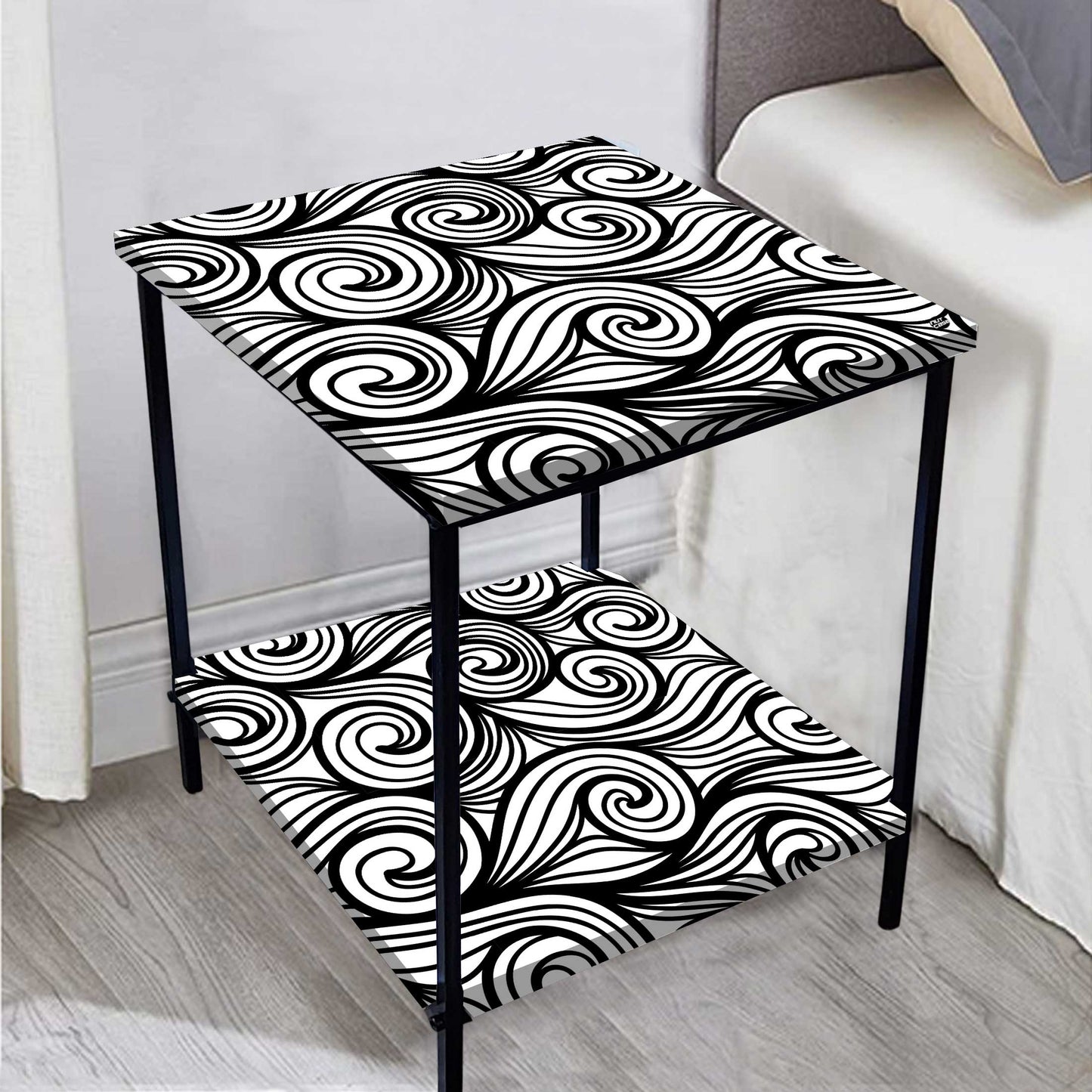 Designer Bedside Table for Storage Rack - Black and White Nutcase