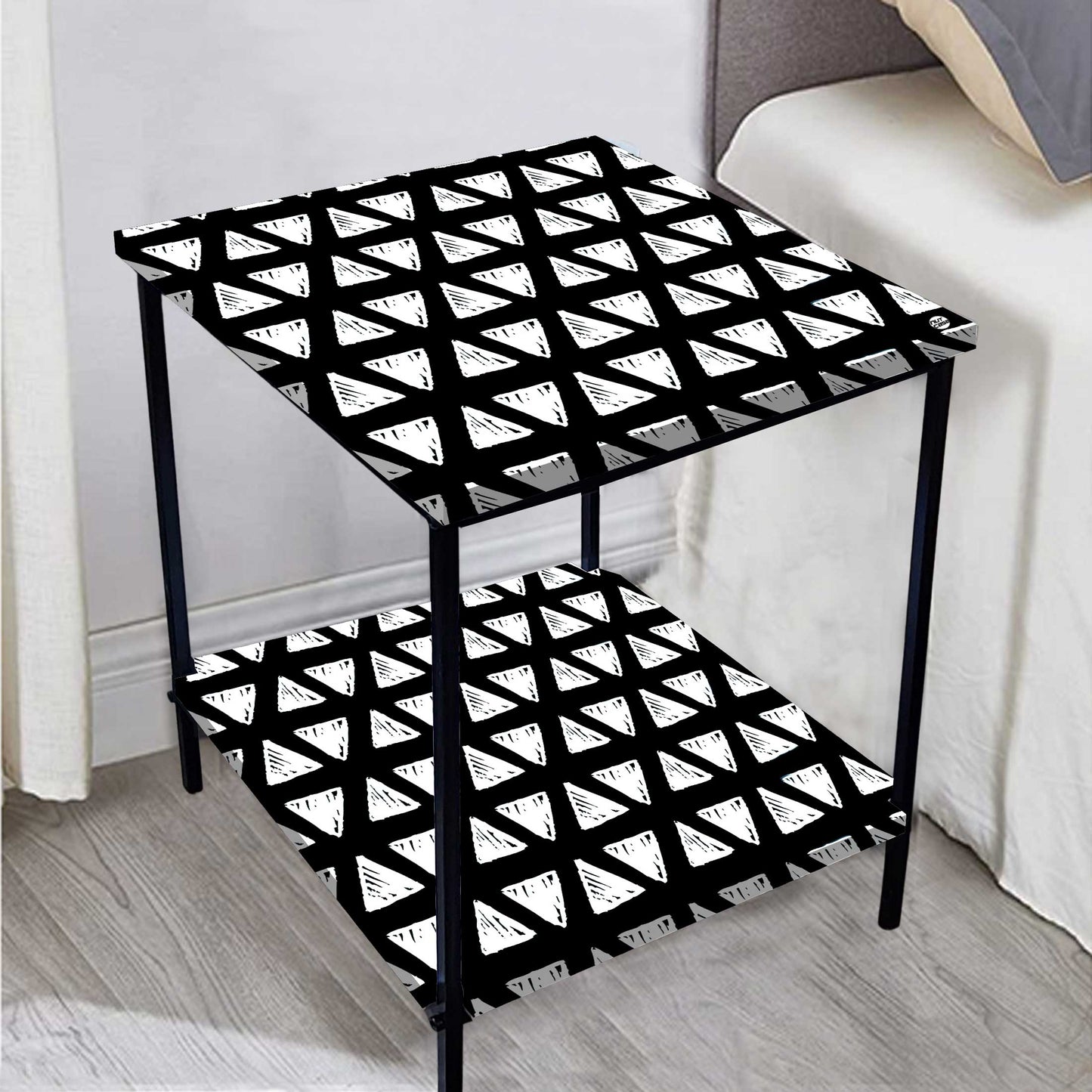 Designer Bedside Table for Storage Rack - Black and White Nutcase